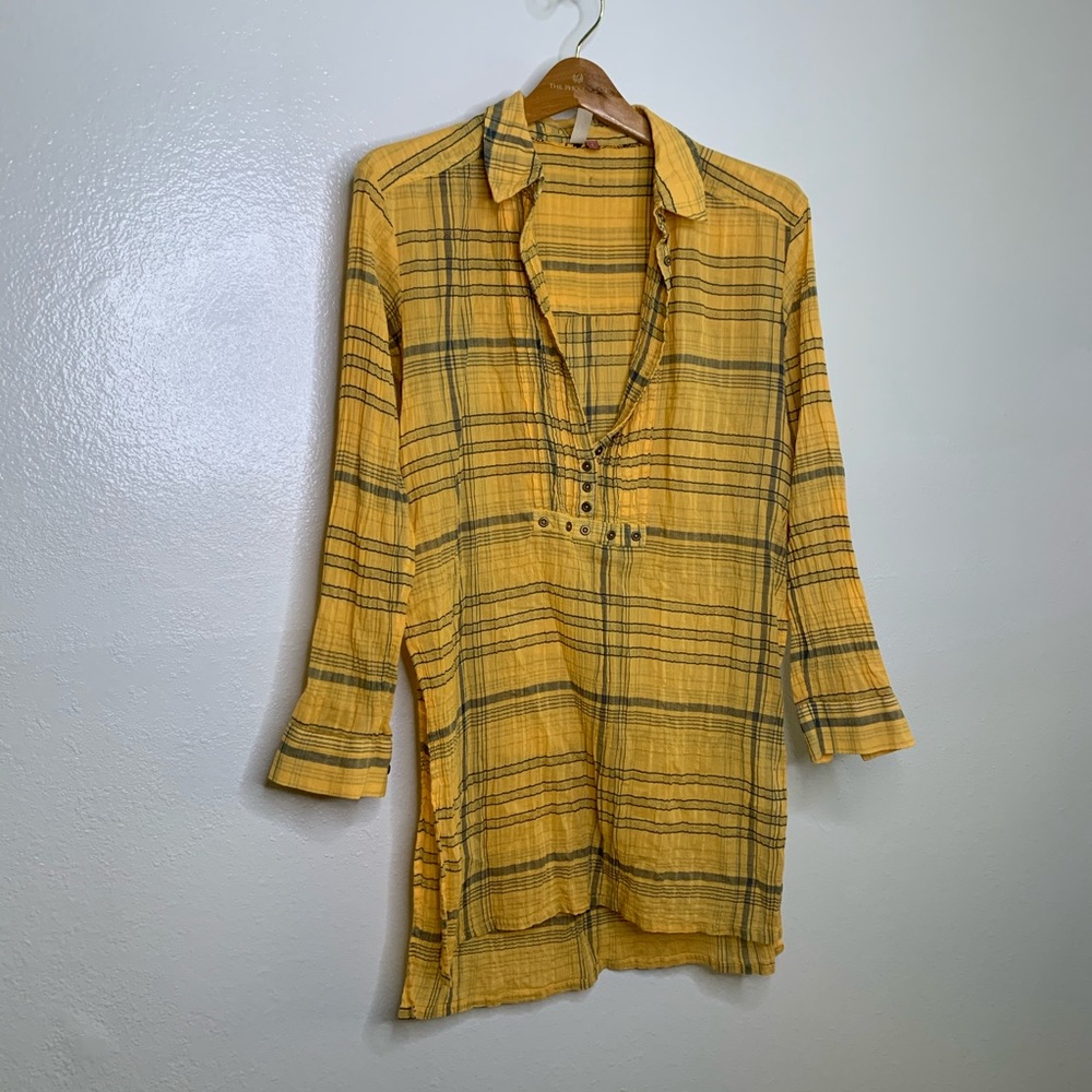 Anthropologie Pilcro 100% Crinkle Gauze Plaid Long Tunic Top S